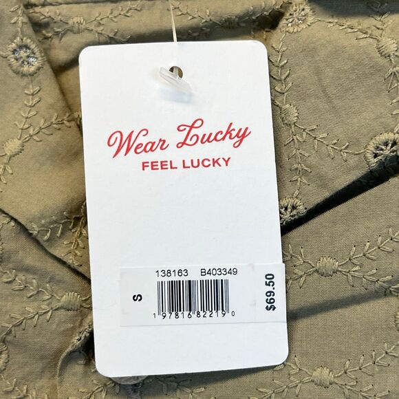 NWT LUCKY BRAND Shirt Women's Small Olive Green Eyelet Embroidered Button Down - Picture 6 of 16